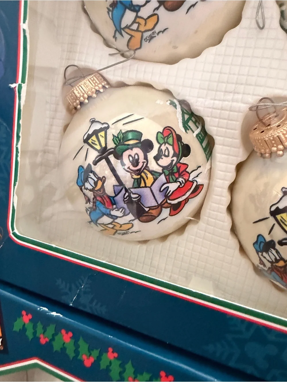 Disney Mickey Mouse & Friends White Glass Christmas Ornaments - qty 15